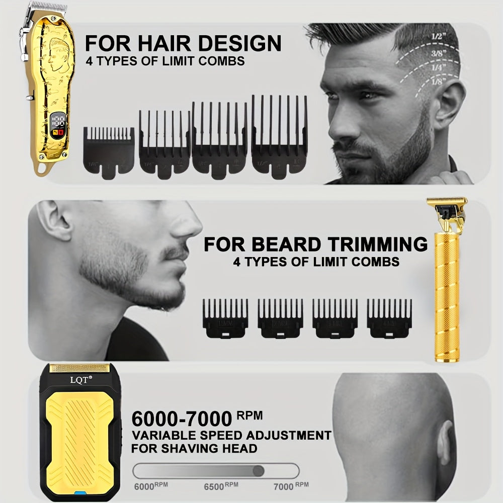 3pcs Professional Men's Electric Hair Clipper Set USB Rechargeable Wireless Gift for Hair Professionals