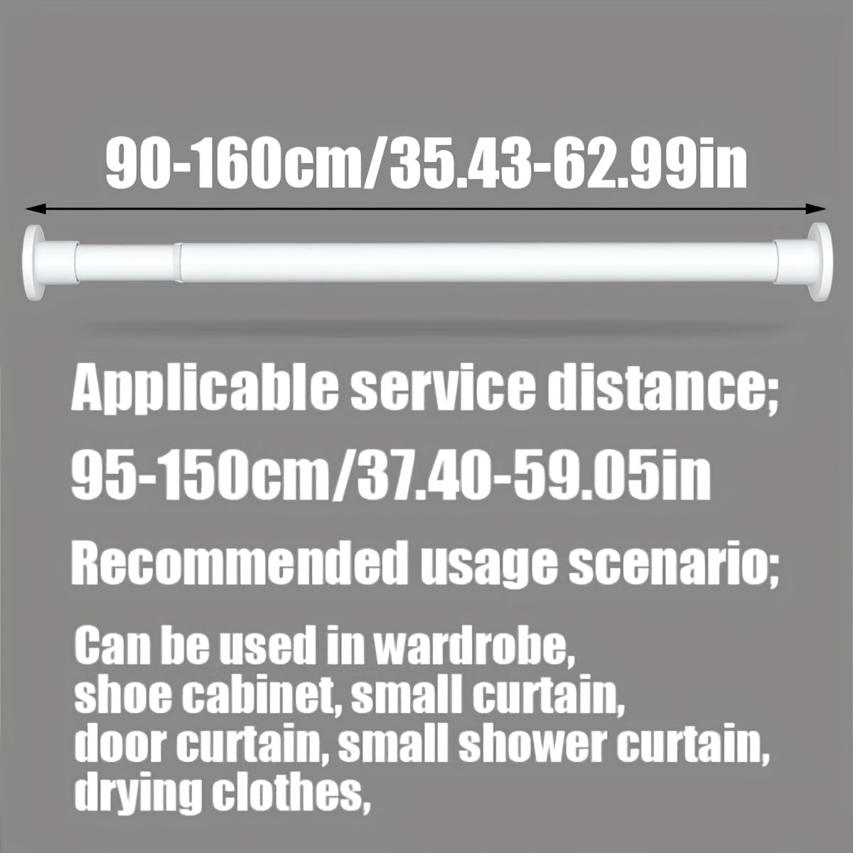 Moslashuvchan Rustproof Metal Curtain Rod Uzaytiradigan G'ichqichli Tension uchun Hammom, shkaf, deraza, eshik