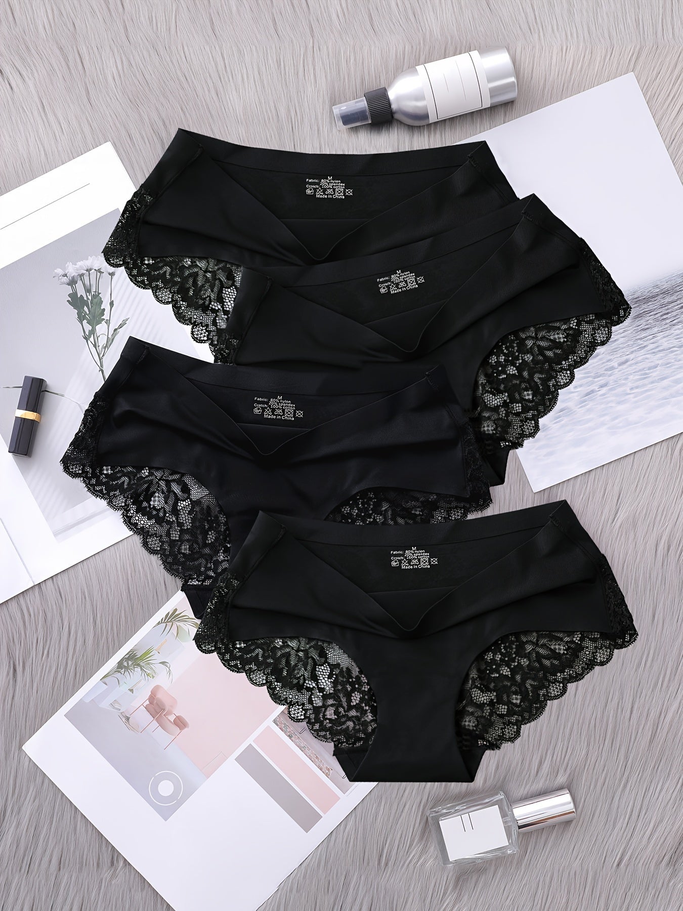 Women’s Seamless Lace Panties Breathable Underwear Comfortable Lingerie Pack of 4