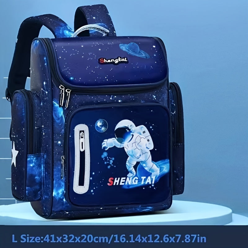Waterproof School Backpack for Teens Cartoon Astronaut Large Capacity Lightweight Polyester