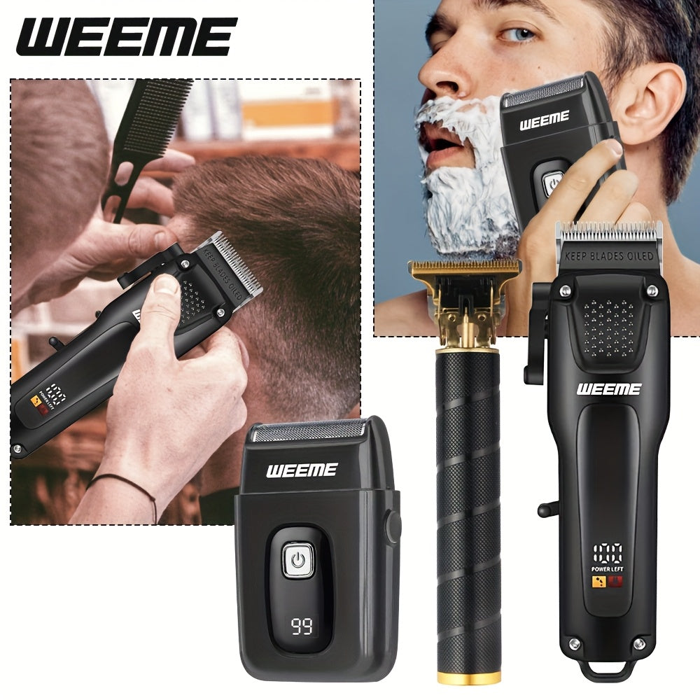 Набор для стрижки волос с USB-зарядкой 3-в-1 с ЖК-дисплеем индикатора заряда, точным триммером и бритвой для мужчин