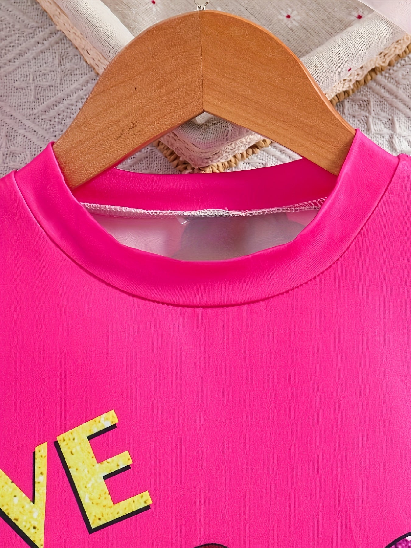 Girls' Pink Cartoon Dress with "LOVE" Print, Polyester Blend, Spring Summer Fall