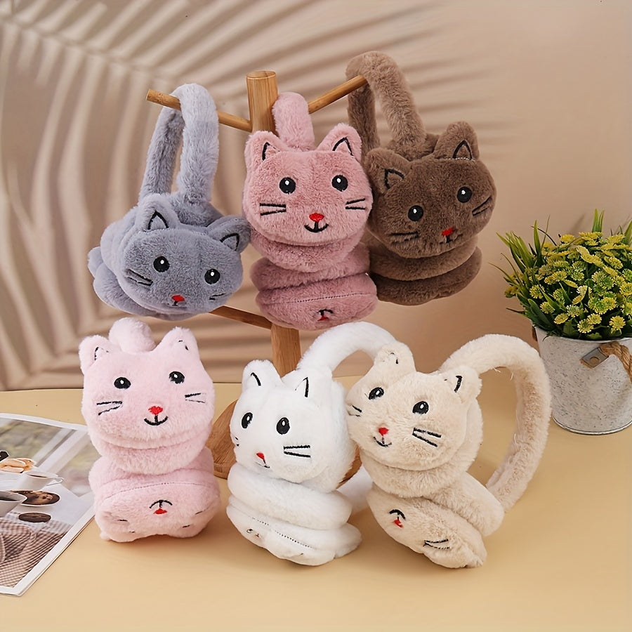 Plush Cat Ear Warmers for Women, Polyester Knit, Cartoon Style Winter Ear Cover