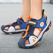Kids Boys Blue and Orange Breathable Mesh Casual Sandals with Non-Slip Sole and Adjustable Strap