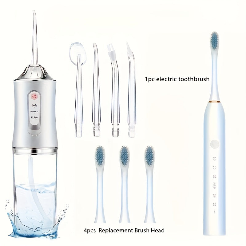 Electric Water Flosser and Sonic Toothbrush Set for Adults with 4 Brush Heads