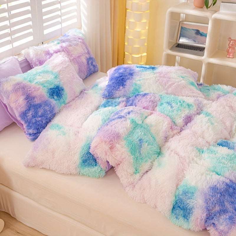 Y2K Tie Dye Plush Duvet Cover Set Includes 1 Duvet Cover and 2 Pillowcases Soft Warm Bedding