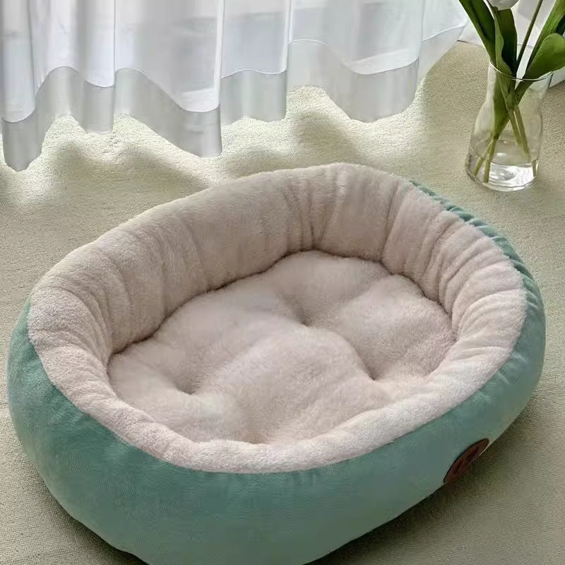 Oval Pet Bed for Cats and Dogs Cozy Classic Design All-Season Plush Nest