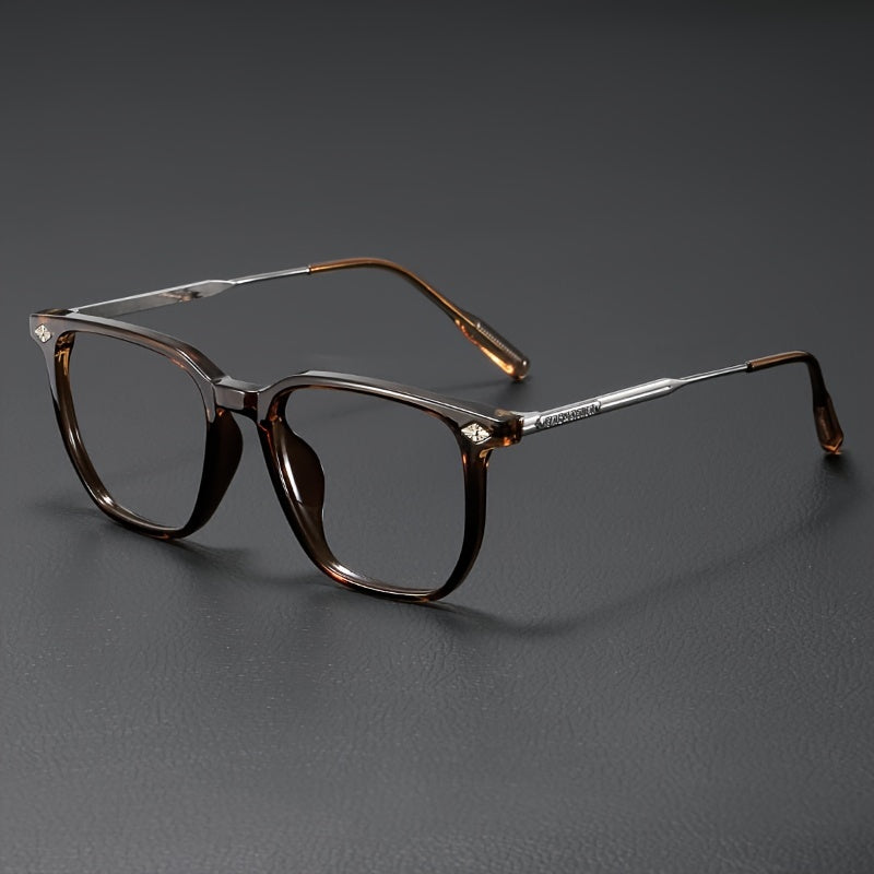 Gafas con montura cuadrada de metal, luz azul de estilo ciberpunk, con lentes transparentes y detalle de borla