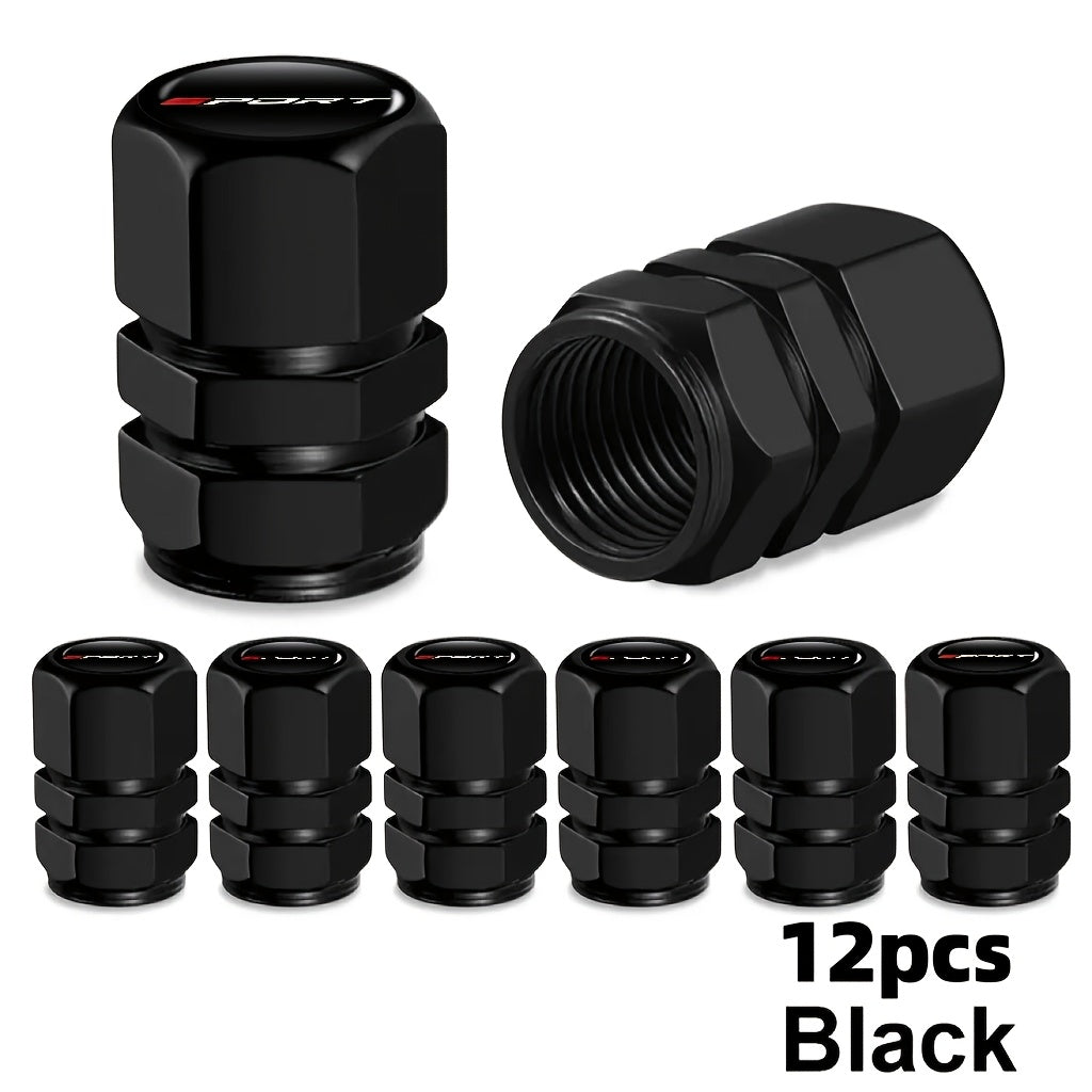 Aluminum Valve Caps Set for Cars and Motorcycles, Sport Pattern, 4/8/12 Pieces