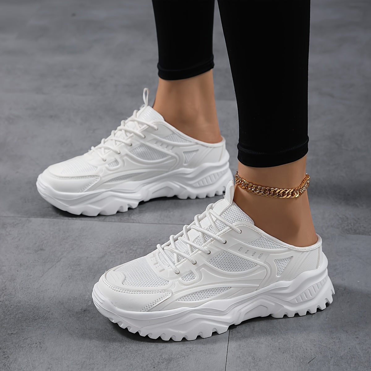 Women's Chunky Sneakers Lightweight Casual Shoes Black White Slip-On