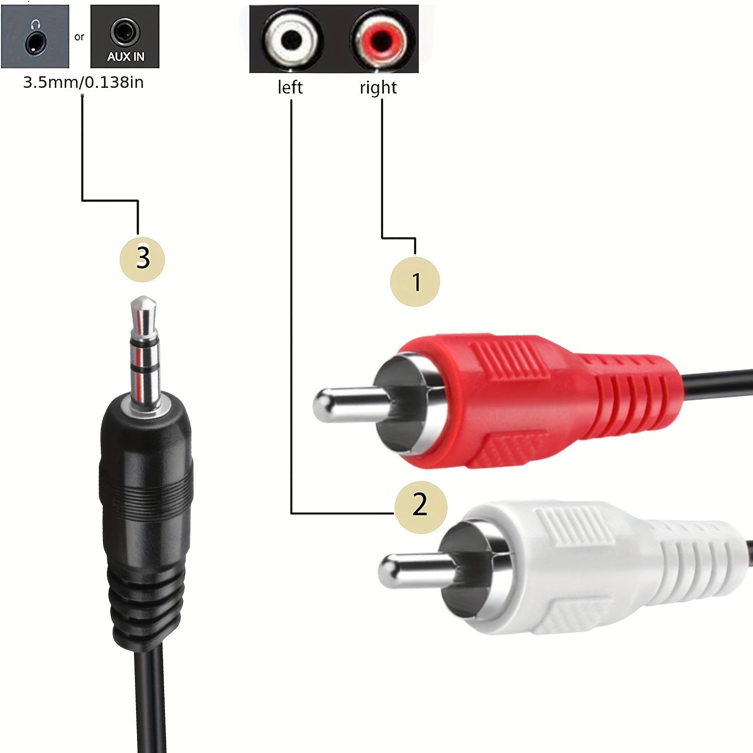 3.5mm to 2RCA Audio Cable 50ft Stereo Y Adapter for Smartphones Tablets Speakers HDTV