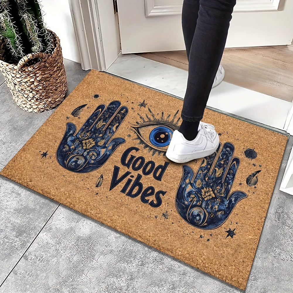 Non-Slip Evil Eye Welcome Mat Indoor Outdoor Polyester Rubber Backing