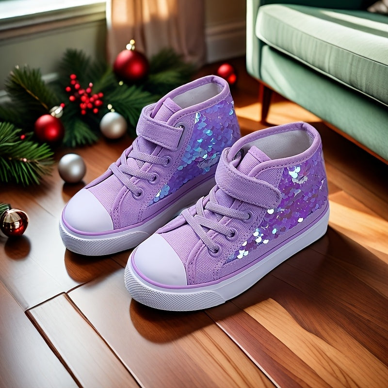 Girls High Top Canvas Shoes Sequin Decoration Casual Sneakers for Indoor Outdoor Performance