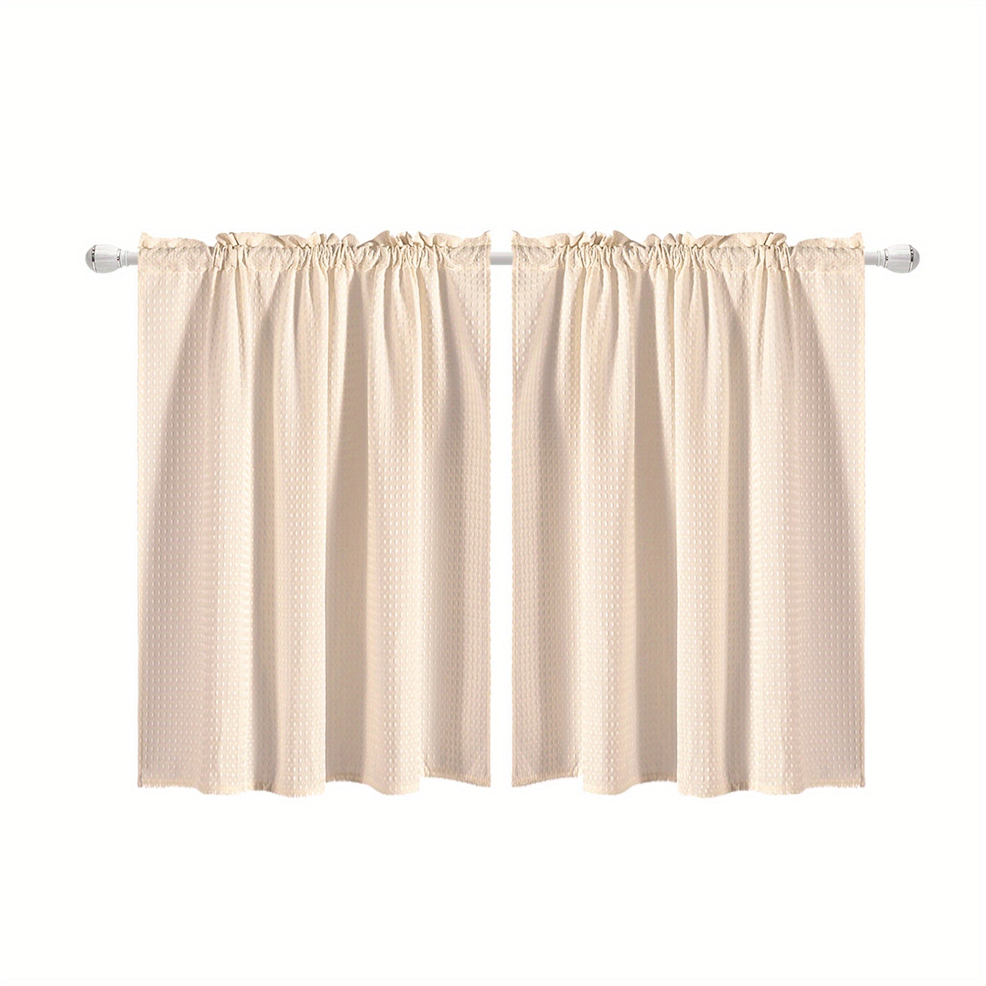 Set of 2 Waterproof Waffle Weave Half Window Curtains for Bathroom Kitchen Coffee Shop