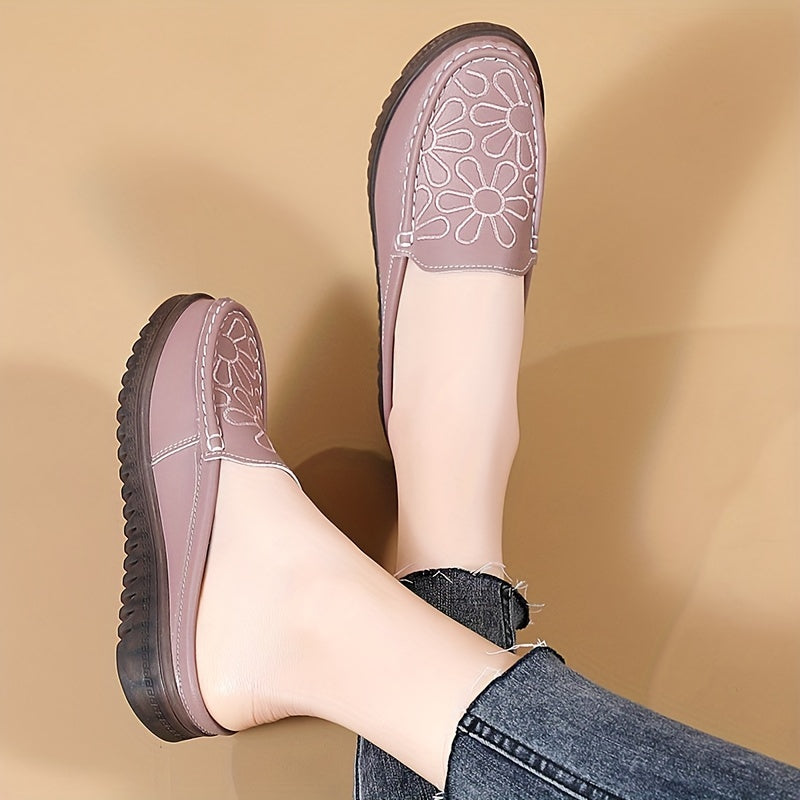Women's Slip-On Flat Shoes with Flower Pattern Non-Slip Embroidered Casual Lightweight