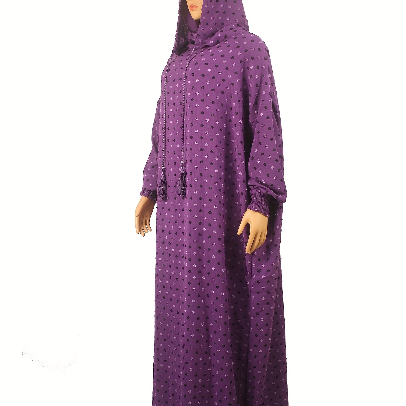 Plus Size Purple Abaya Dress With Lantern Sleeves Drawstring Waist