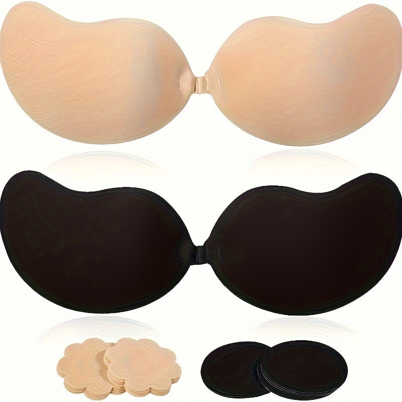 Self-Adhesive Strapless Push-Up Bra and Nipple Covers for Women
