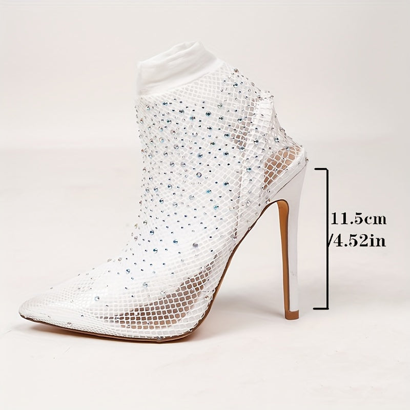 Women's Summer Breathable Mesh Stiletto High Heels with Rhinestones