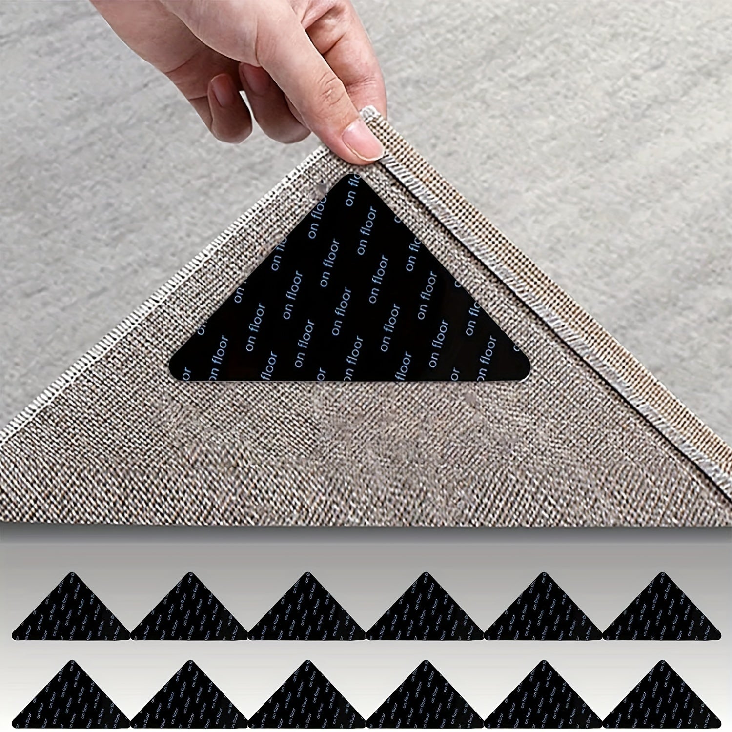 8/12pcs Black Triangle Rug Corner Pads Non-Slip Rug Grippers for Living Room and Bathroom