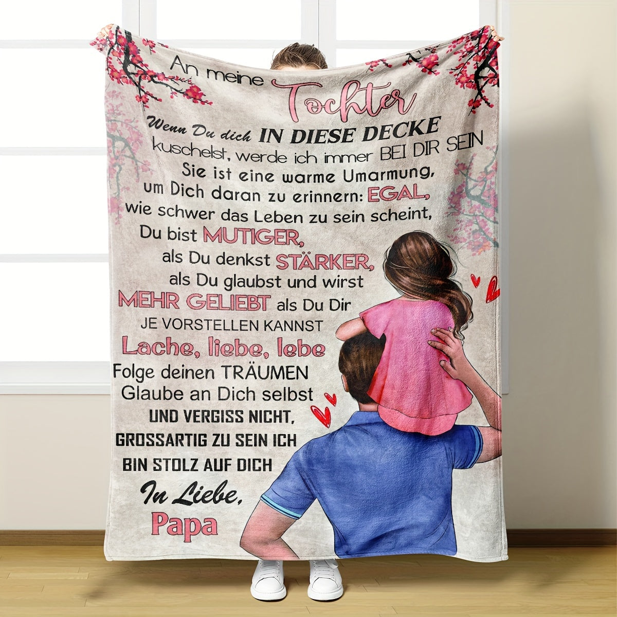 Hypoallergenic Knitted Throw Blanket with German Message for Sofa Camping or Nap