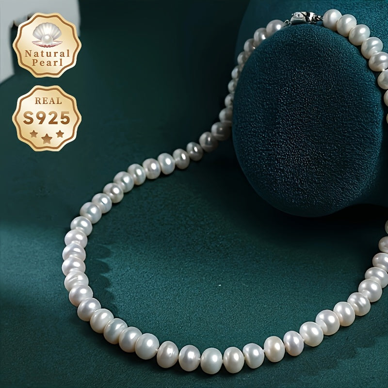 Women’s Freshwater Pearl Necklace 8-9mm Natural Lustrous Pearls Sterling Silver Gift