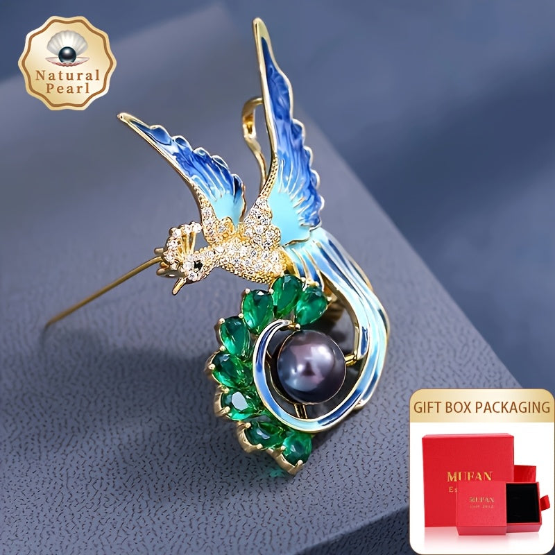 Vintage Black Pearl Brooch with Zirconia in Gift Box for Women