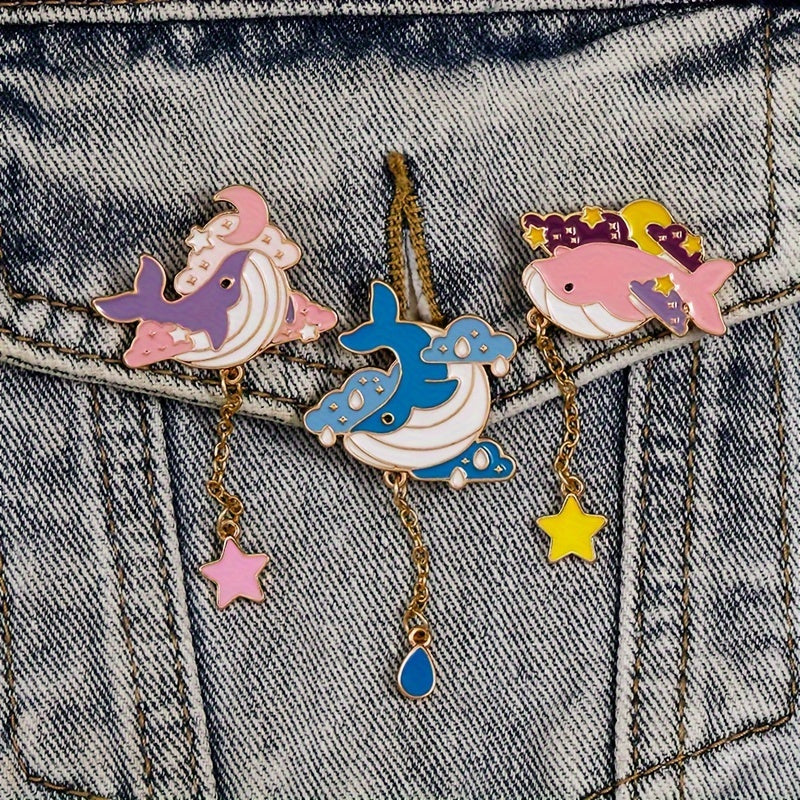 10 elegantes alfileres de aleación con forma de animal, pines de dibujos animados de ballenas del océano, broches de esmalte para ropa y bolsos