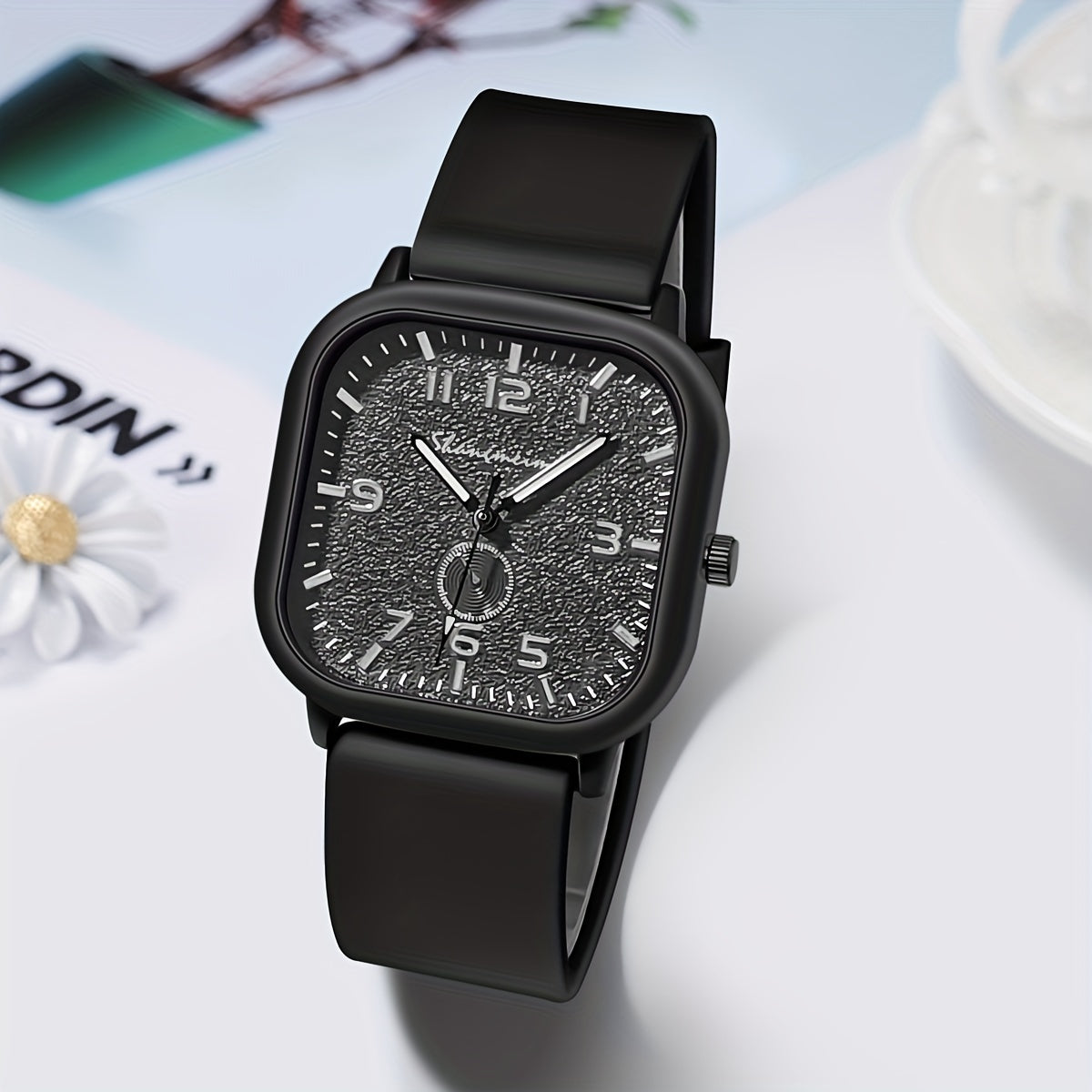 Reloj de banda de silicona minimalista para hombres, mujeres, estudiantes, casual, cuadrado, de cuarzo