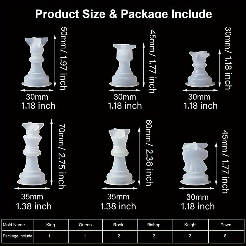 Resin Chess Set Kit with Epoxy Silicone Molds for DIY Chess Board Craft