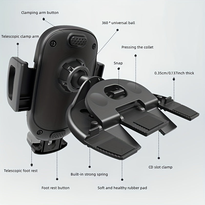 Soporte universal para teléfono de coche, montura en ranura de CD, silicona, rotación de 360°