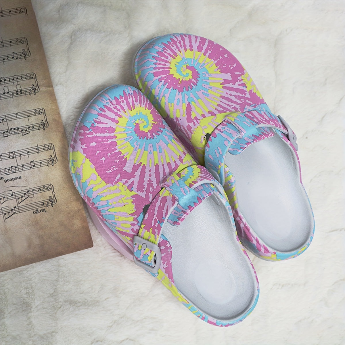 Women's Floral Print Mary Jane Slip-On Nurse Lab Shoes Non-Slip EVA