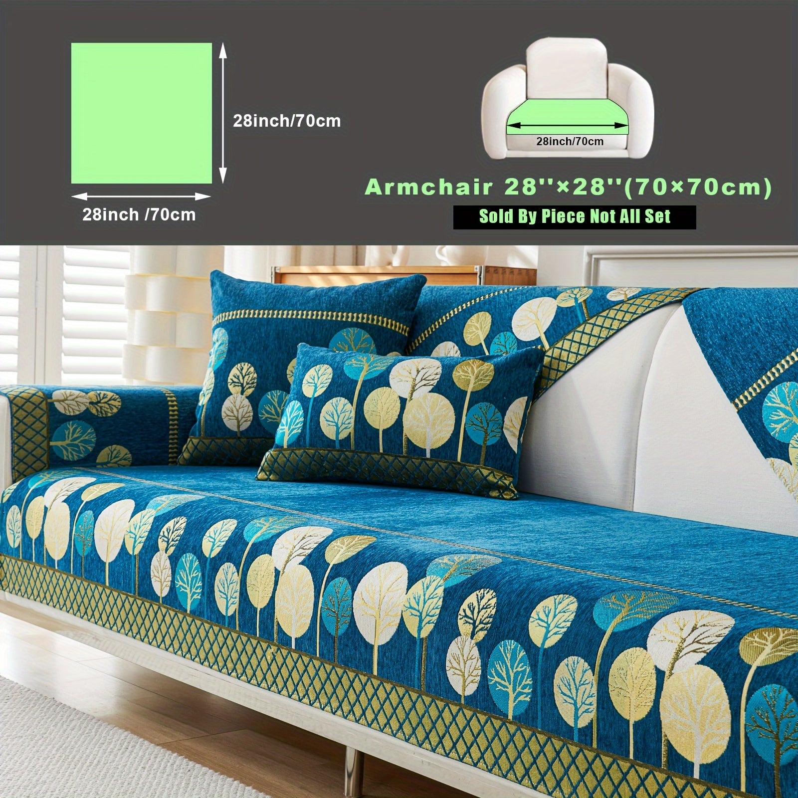 Bohemian Style Sofa Cover with Moonlight Forest Tree Pattern Non-Slip Machine Washable for Single to Quadruple Seat Sofas