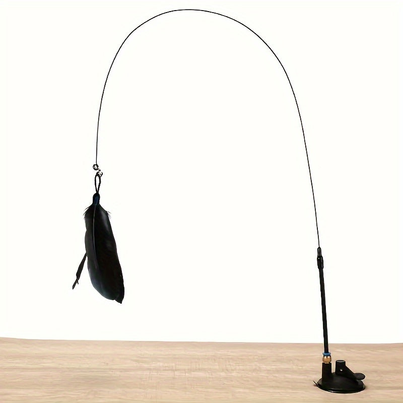 Interactive Cat Teaser Wand Toy with Steel Wire Detachable Feather and Suction Cup Base