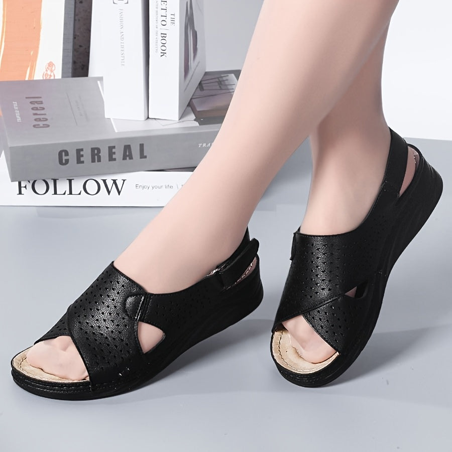 Women's Summer Sandals Lightweight Open Toe Casual Shoes with Hook-and-Loop