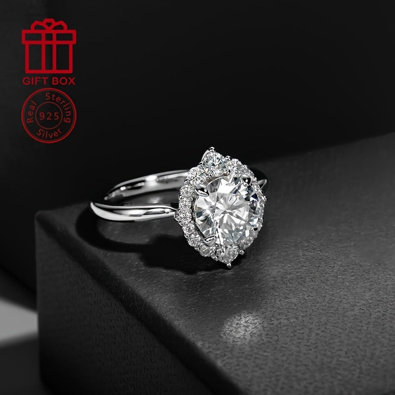 Women's Silver Ring with 2ct Moissanite 8mm Round Stone and 3.75g