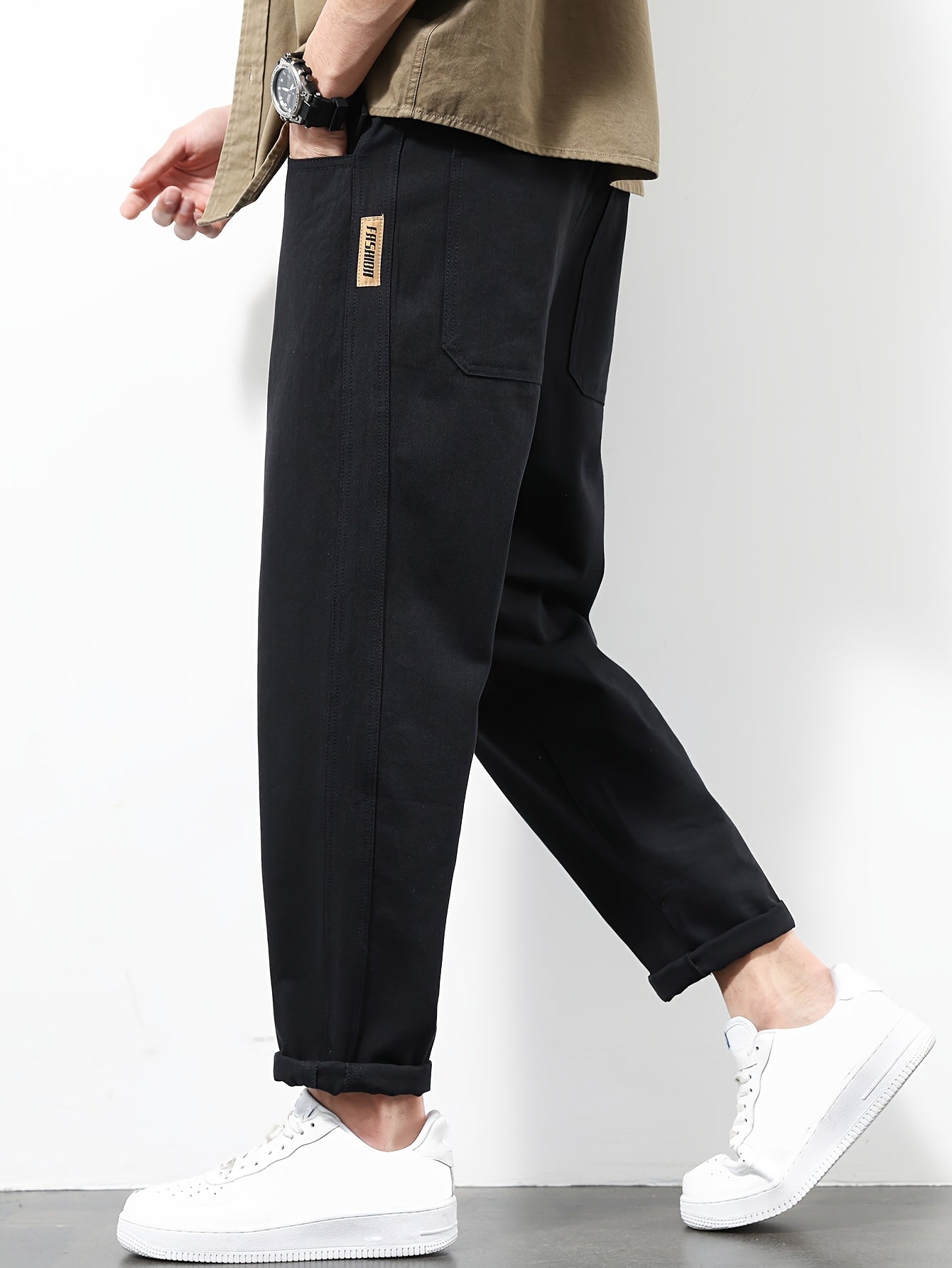 Men's Cotton Loose Fit Casual Pants with Pockets for Outdoor Activities