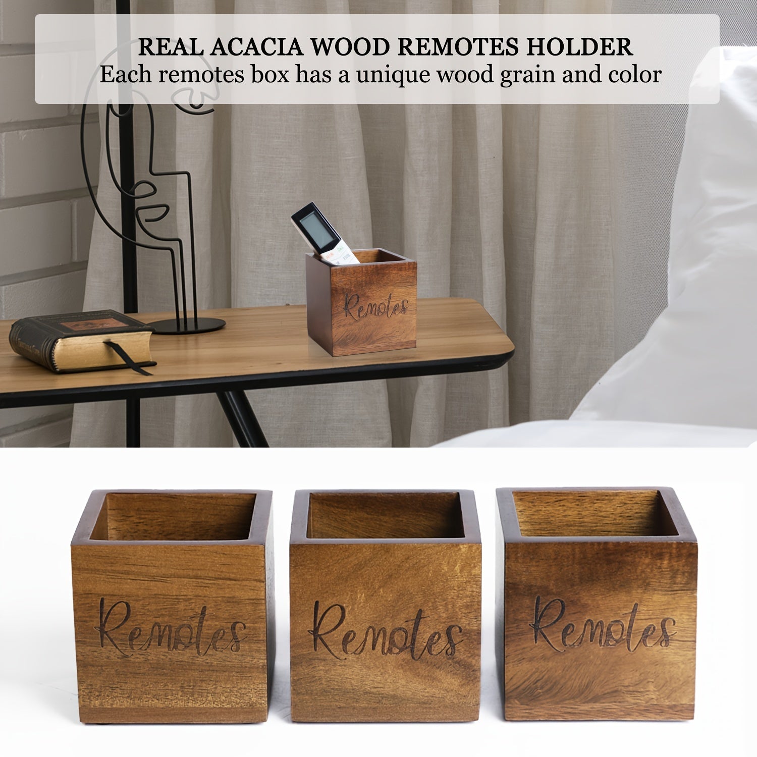 Acacia yog'ochli masofadan boshqarish uchun tashkilotchi, vintage fermachilik stol uchun 2-3 ta masofadan boshqarish uchun mo'ljallangan.