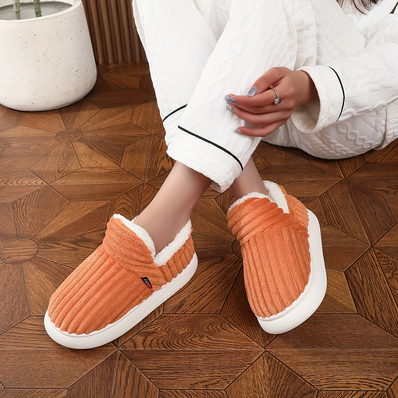 Women Thick Solid Color Winter Shoes Plush Lined Anti-Slip EVA Indoor Outdoor