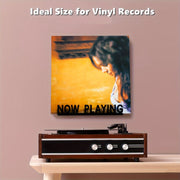 Wall-Mounted Vinyl Record Holder with Now Playing LP Display for Living Room or Shelf