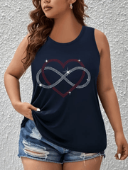 Women Plus Size Off-Shoulder Vest Top with Red Sequin Heart Casual Sleeveless Shirt