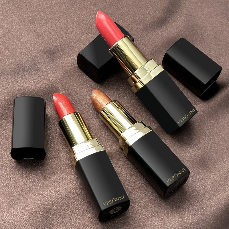 Women Waterproof Lipstick with Hydrating Shine and Metallic Finish