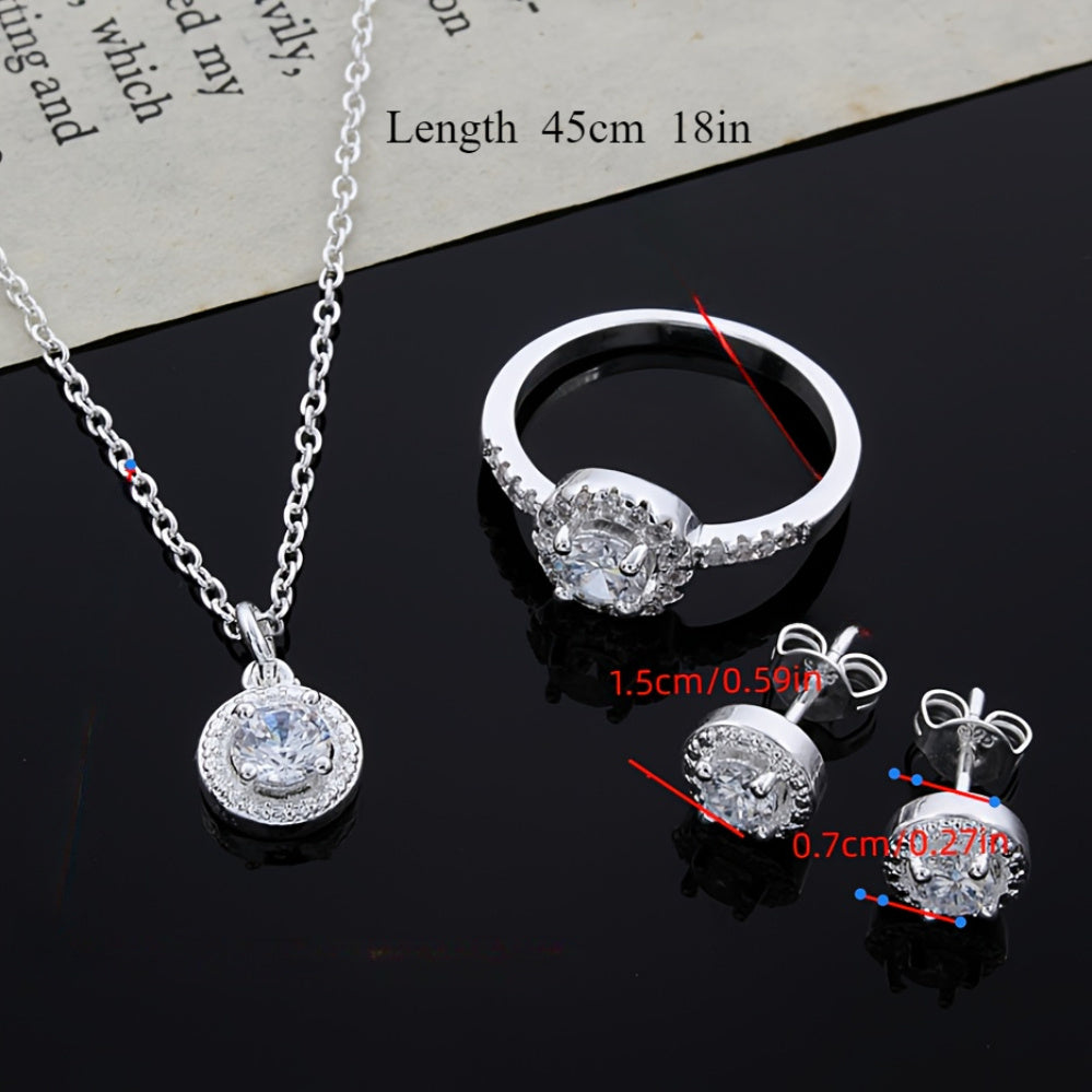 Sterling Silver Jewelry Set Necklace Ring Earrings for Women Wedding Party Holiday
