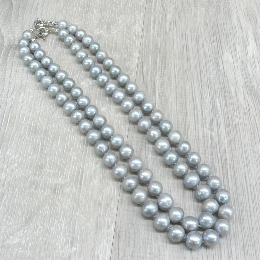 Unisex Freshwater Pearl Necklace 10-12mm Gray Handmade Vintage Jewelry