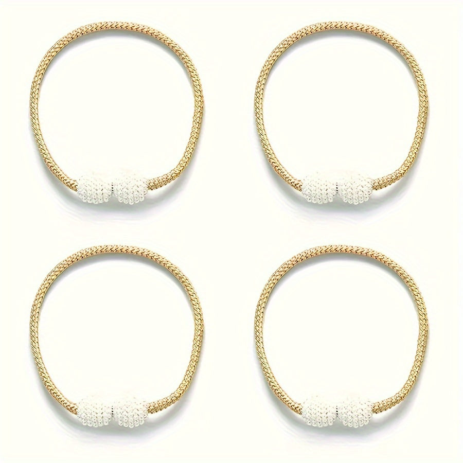 Set of 4 Magnetic Curtain Tiebacks with Faux Pearl Accents Polyester Rope Holders