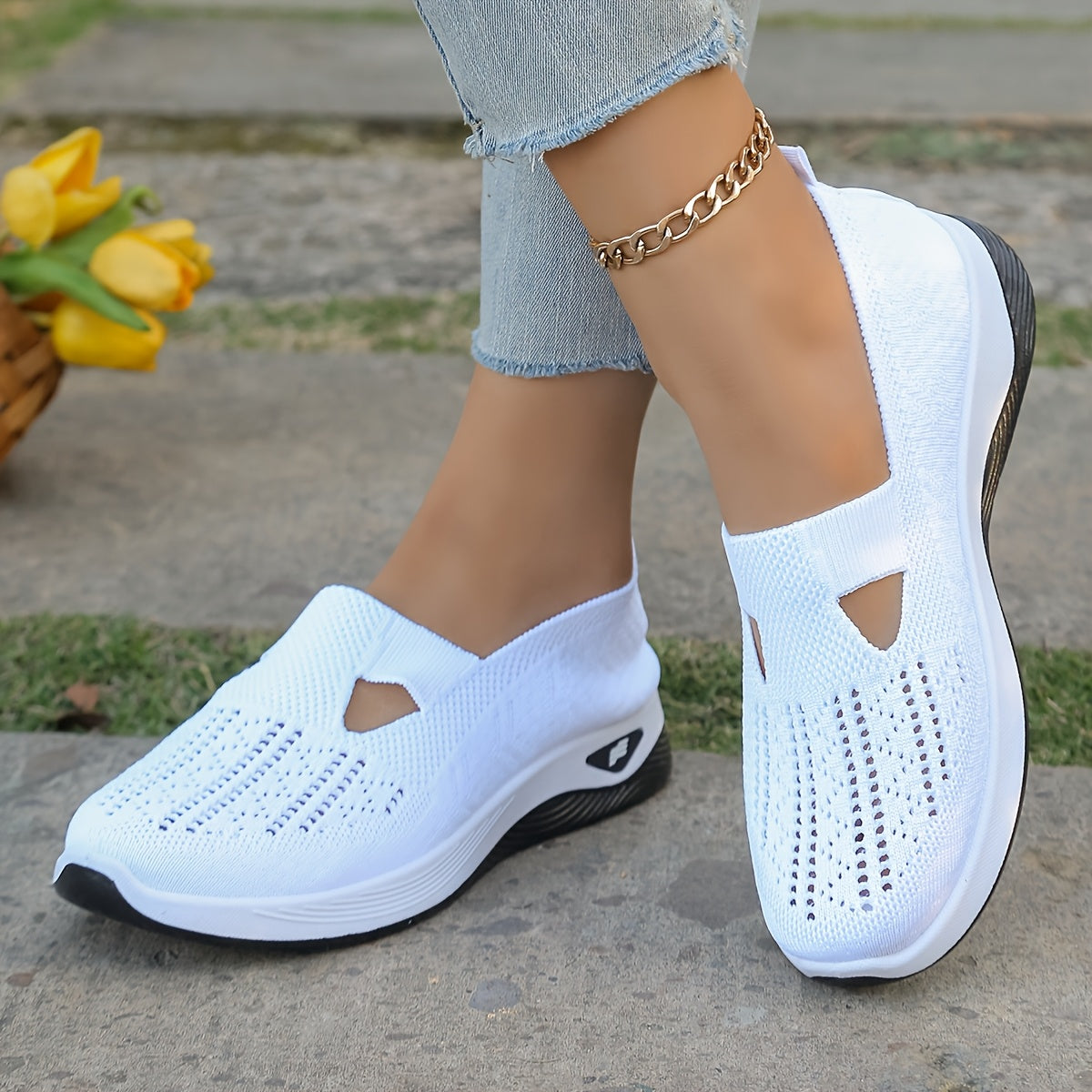 Zapatillas slip-on transpirables para mujer, suela de TPU antideslizante y ligera para correr