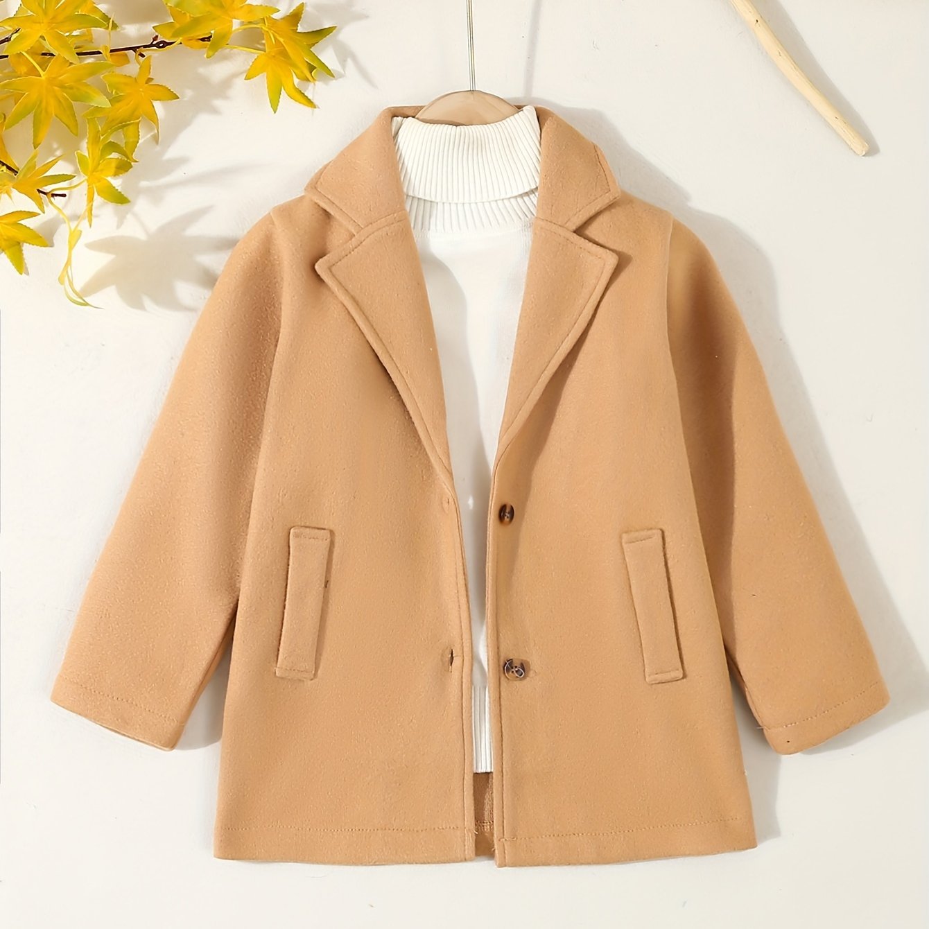 Мужская классическая шерстяная пальто с лацканами, застежкой на пуговицы, искусственными карманами, осень-зима, возраст 12 и младше