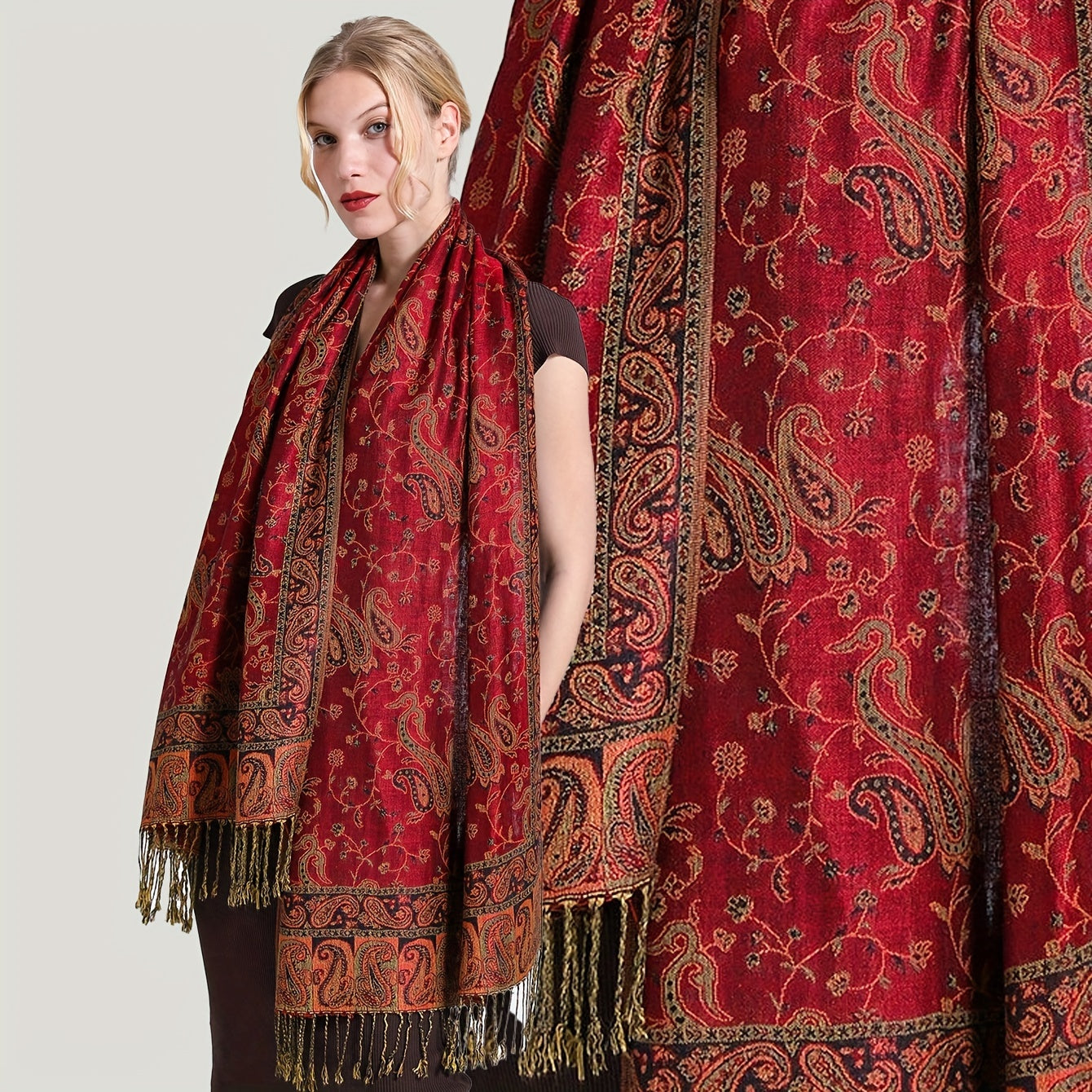 Vintage Boho Paisley Jacquard Tassel sharfi, kuz va qish uchun yumshoq, issiq shalvar