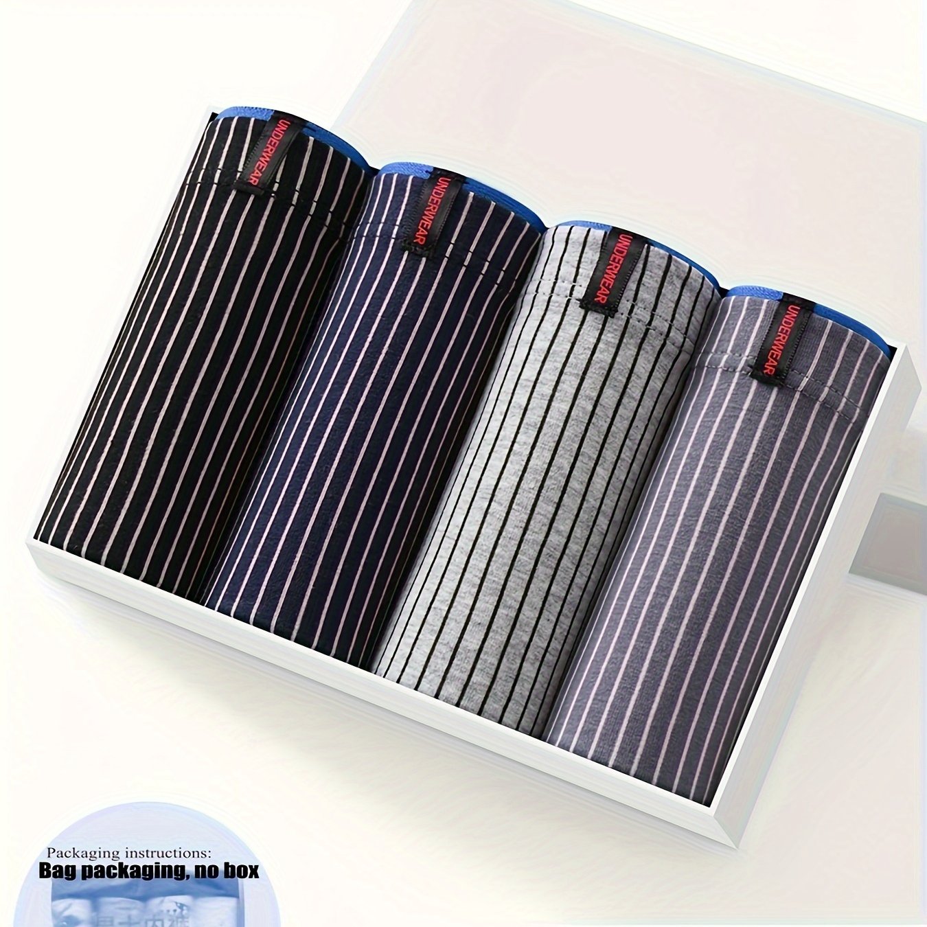 Men's Cotton Boxer Briefs 4-Pack Striped Breathable Soft Stretchy Shortie Underwear