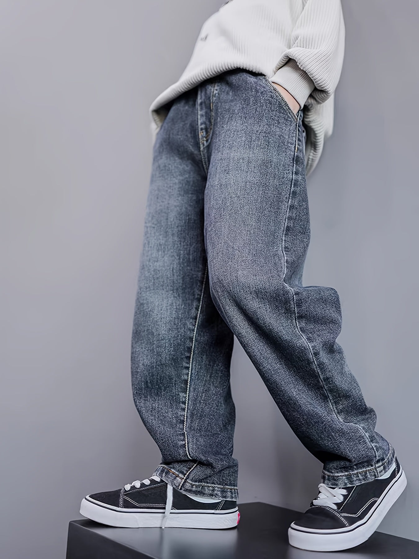 Boys Denim Jeans Long Pants Spring Fall 2024 Letter Embroidered Non-Stretch Casual