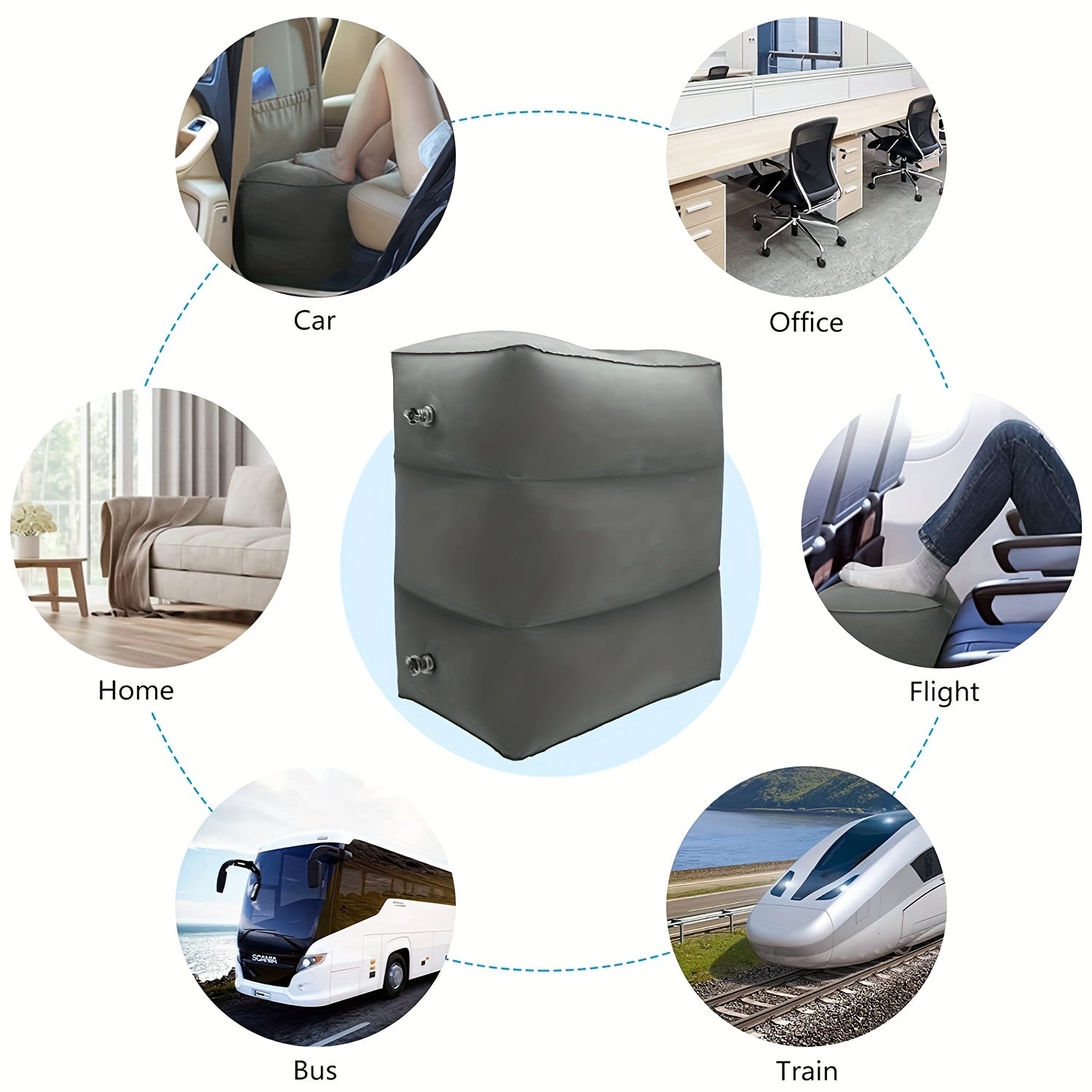 Inflatable PVC Footstool for Office, Car, Train, Airplane Leg Rest Cushions